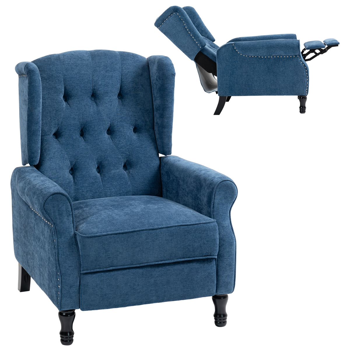 HOMCOM Manual Reclining Armchair Recliner with Footrest Royal Blue